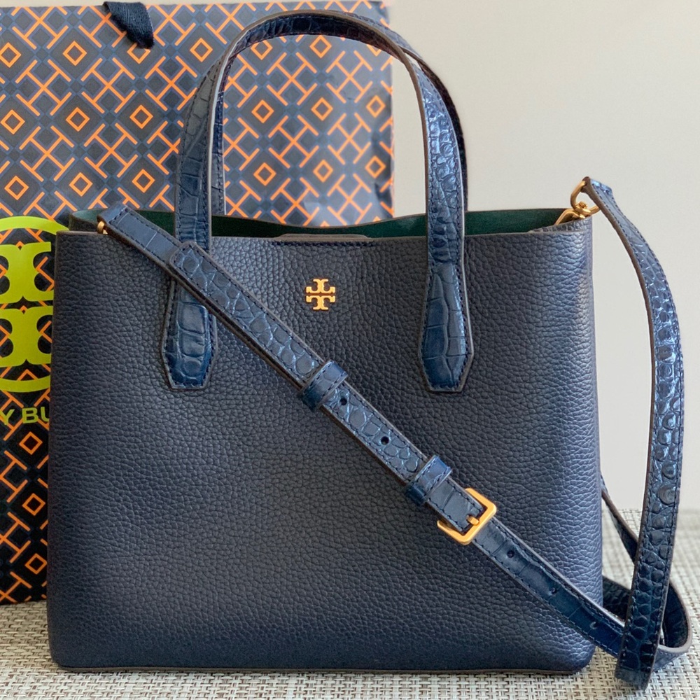 NWT Tory Burch Blake Embossed Small Tote/Shoulder/Hand Bag Tory Navy